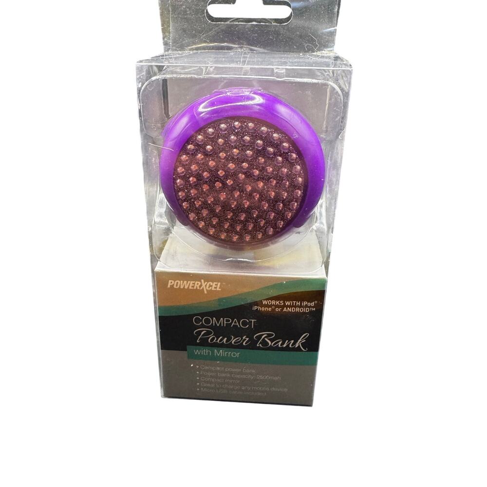 NWT Purple Compact Power Bank With Mirror- Works for iPhone & Android BRAND NEW